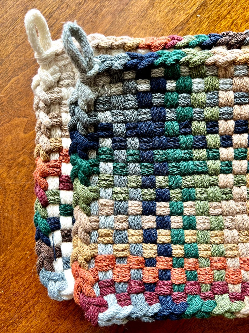 Set of 2 Potholders Thick Loomed Trivet Woven Hot Pad Etsy