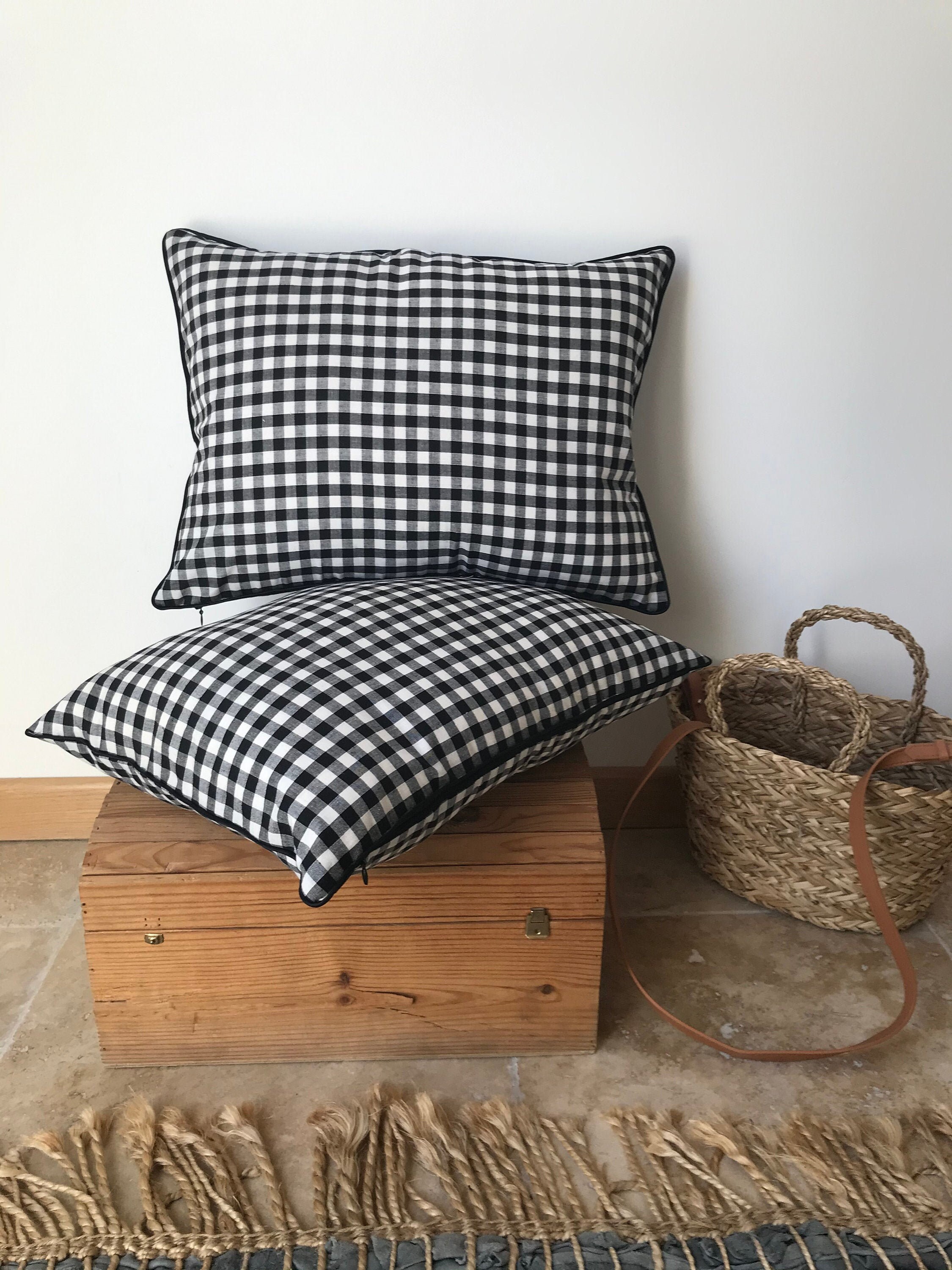 Coussin à Carreaux Vichy Noir et Blanc