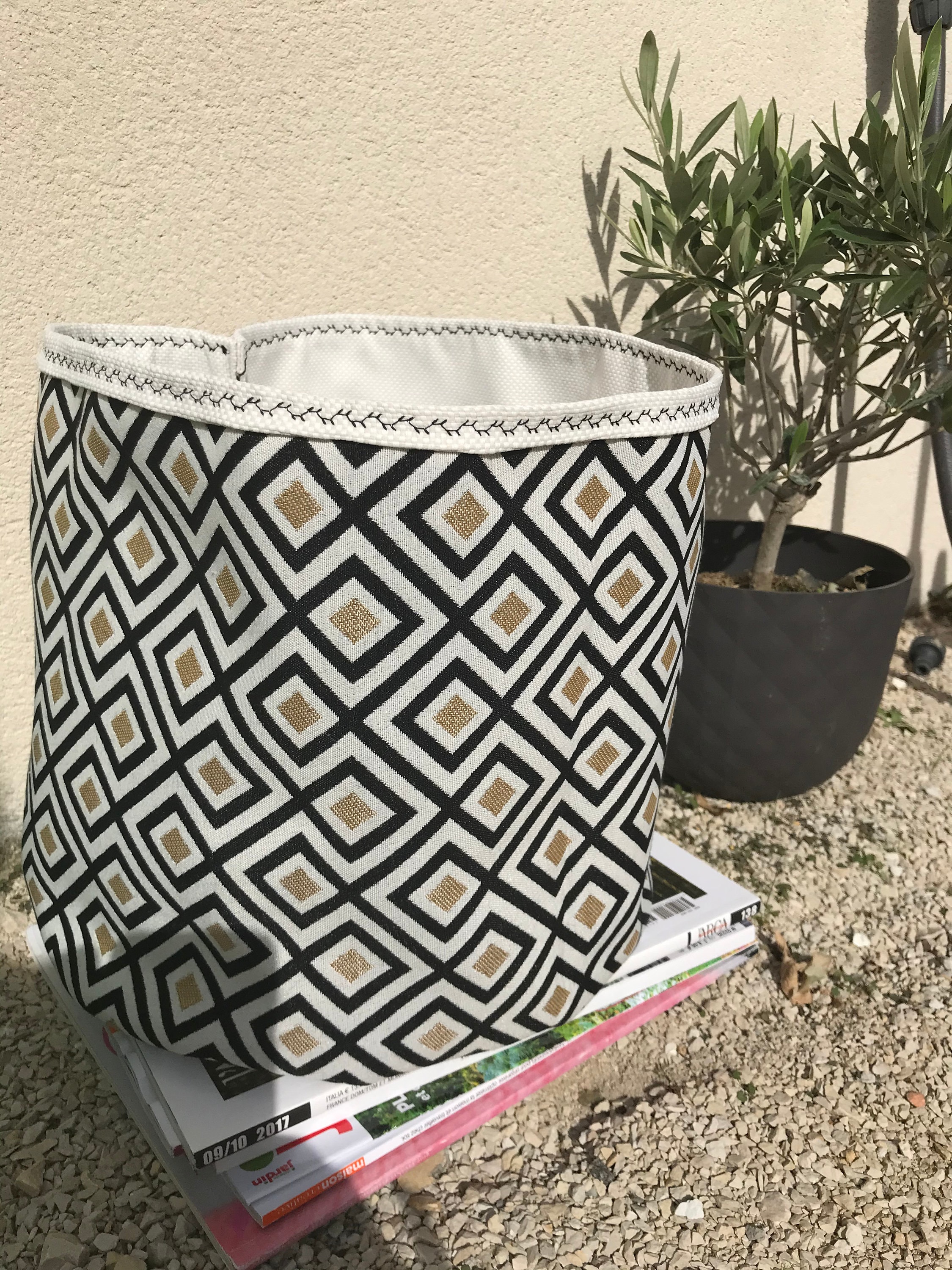 Fabric Pot Cover Black and Gold Graphic Etsy UK