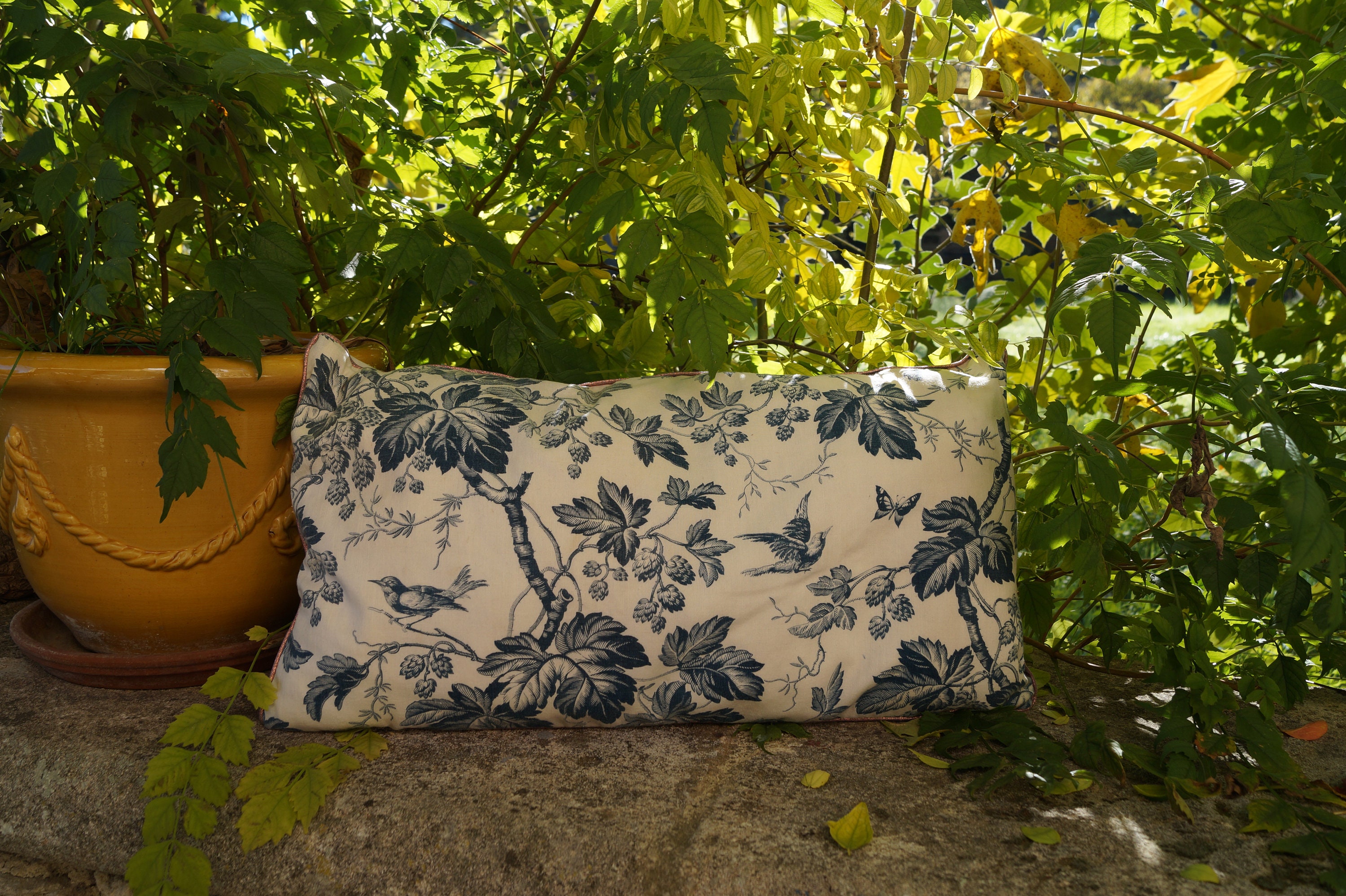 Coussin Jardin Feuille Bleu 19Ème Siècle