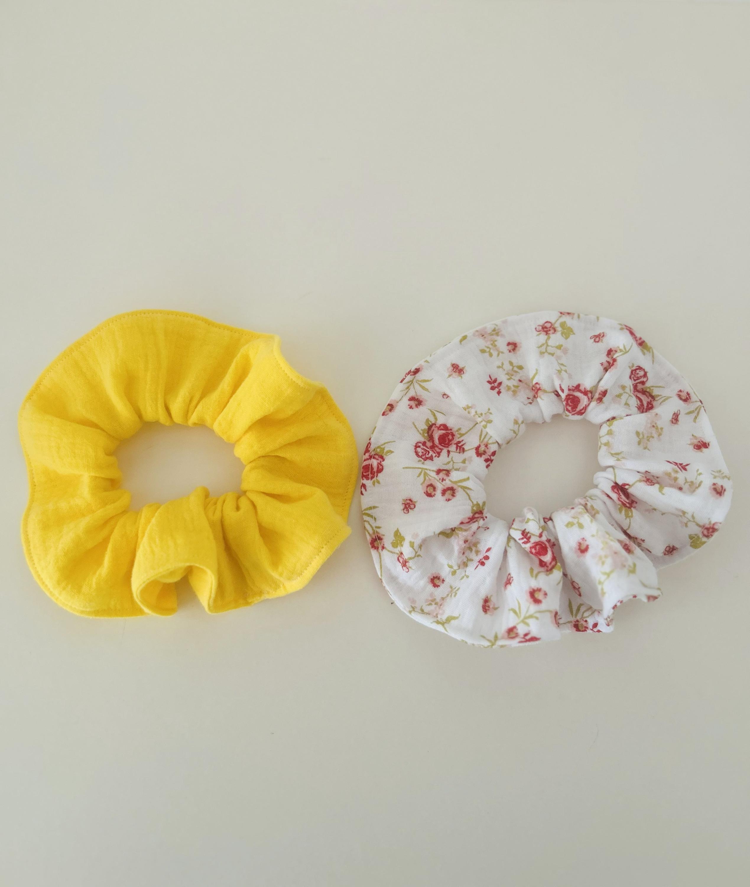 Lot 2 ? LoveShackFancy Floral Gauze Cotton Hair Scrunchie Set Maxi Flower Double-Layer Oversized Silk Scrunchie - Pastel  main image 4