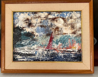 Mid Century Modern ~ Dominique Sfax ~ Amalfi Coast ~ Abstract Expressionist Seascape ~ Oil on Canvas ~ c1950's