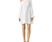 Likely White One Shoulder Dress 4 Fit Flare Long Bell Sleeve Hourglass Crepe