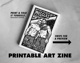 Muscles Zine: A Mini Gay Art Collection | Single Page Zine, Nude Illustration, Artbook, Printable Queer Zine, Instant DIGITAL DOWNLOAD