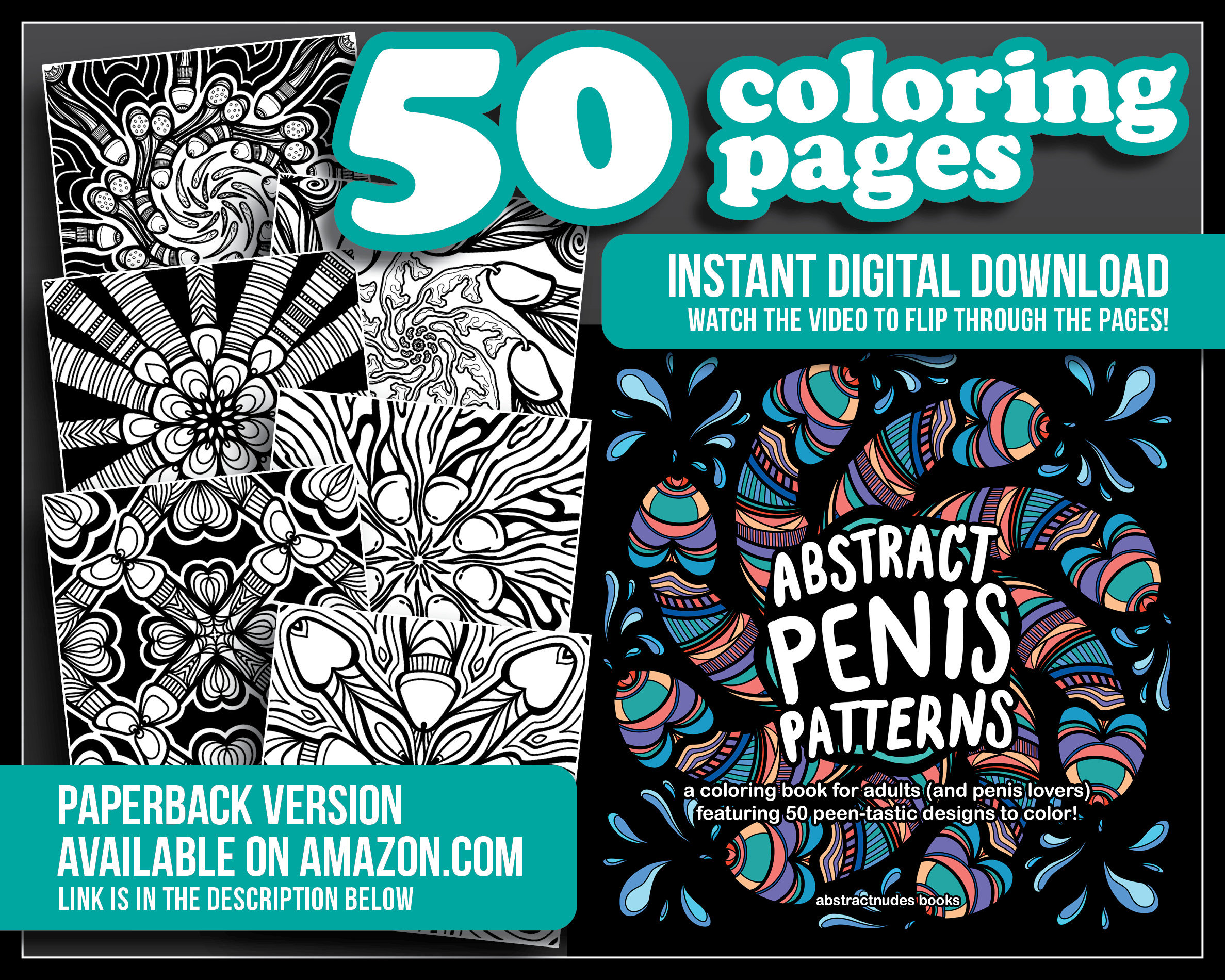 Abstract Penis Patterns: Penis Coloring Book 50 Printable Coloring Pages for Adults INSTANT ...