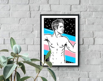 Trans Man | Queer Digital Art Print, Male Illustration, Gay Wall Art, LGBTQ Art Prints | Instant DIGITAL DOWNLOAD, Printable Artwork