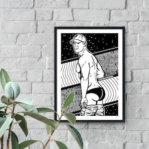 Behind | Queer Digital Art Print, Male Illustration, Gay Wall Art, LGBTQ Art Prints | Instant DIGITAL DOWNLOAD, Printable Artwork
