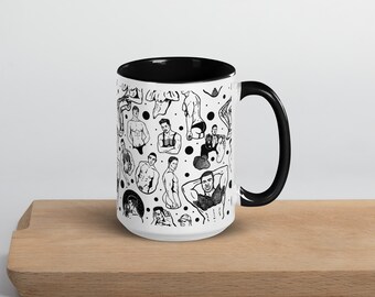 Pin-Up Polka Dots Coffee Mug | Gay Pin-Up, Shirtless Men, Sexy Guys, Hand-drawn Patterned Tea Mug