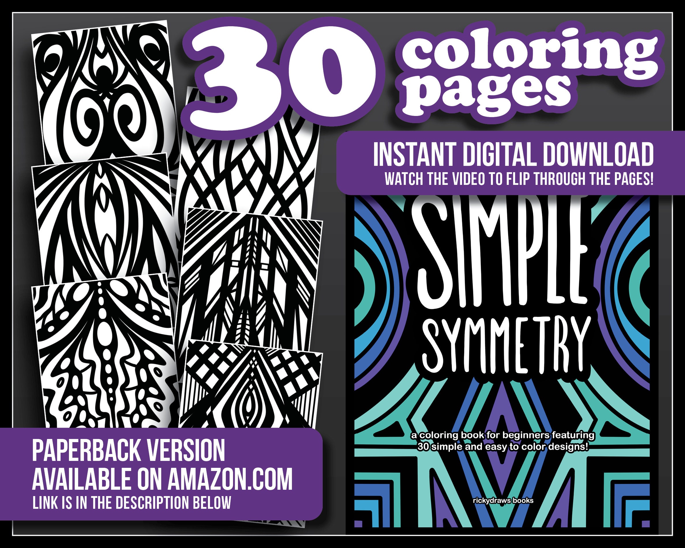 Simple Symmetry Adult Coloring Book 30 Printable Coloring Etsy