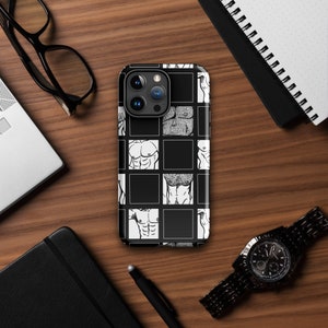 Checkers + Chests Tough Case for iPhone® | Gay Pecs, Muscular Men, Sexy Guys, Hand-drawn Checker Pattern Phone Case, Gay Tech, iPhone Cases