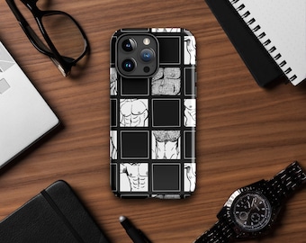 Checkers + Chests Tough Case for iPhone® | Gay Pecs, Muscular Men, Sexy Guys, Hand-drawn Checker Pattern Phone Case, Gay Tech, iPhone Cases