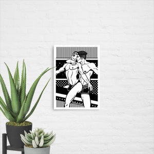 ホールディング パターン | クィア 5 x 7 インチ アート プリント、小型ポスター、男性イラスト、ゲイ ウォール アート、LGBTQ アート プリント