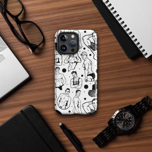 Pin-Up Polka Dots Tough Case for iPhone® | Gay Pin-Up, Shirtless Men, Sexy Guys, Hand-drawn Patterned Phone Case, Gay Tech, iPhone Cases