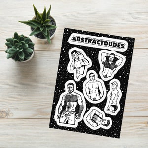 Shirtless Hunk Stickers | Sexy Dudes, Gay Art Sticker Sheet with 7 Stickers