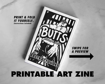 Butts Zine: A Mini Gay Art Collection | Single Page Zine, Nude Illustration, Artbook, Printable Queer Zine, Instant DIGITAL DOWNLOAD