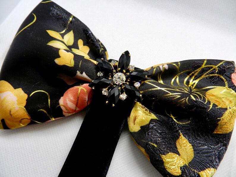 Fashion bow Woman brooch Black gold bow Cute bow Lovely pin Pin brooch Brocade bow Special occasion bow Pattern bow Unique gift