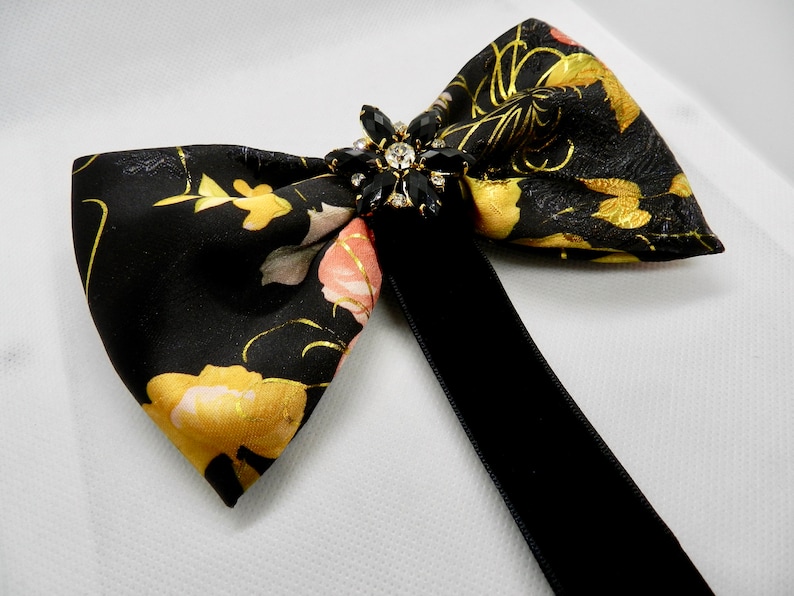 Fashion bow Woman brooch Black gold bow Cute bow Lovely pin Pin brooch Brocade bow Special occasion bow Pattern bow Unique gift
