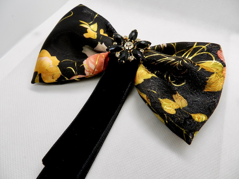 Fashion bow Woman brooch Black gold bow Cute bow Lovely pin Pin brooch Brocade bow Special occasion bow Pattern bow Unique gift