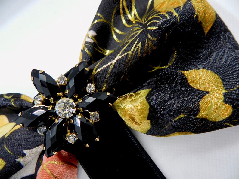Fashion bow Woman brooch Black gold bow Cute bow Lovely pin Pin brooch Brocade bow Special occasion bow Pattern bow Unique gift