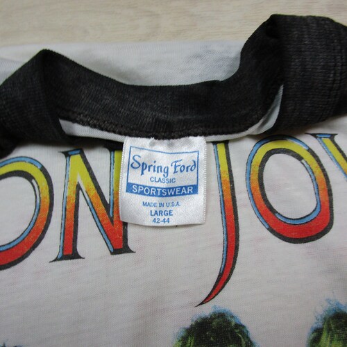 Vintage 1989 Bon Jovi shops The Brotherhood Tour Raglan 50/50 Rock Concert T Shirt (L) 1980's Band