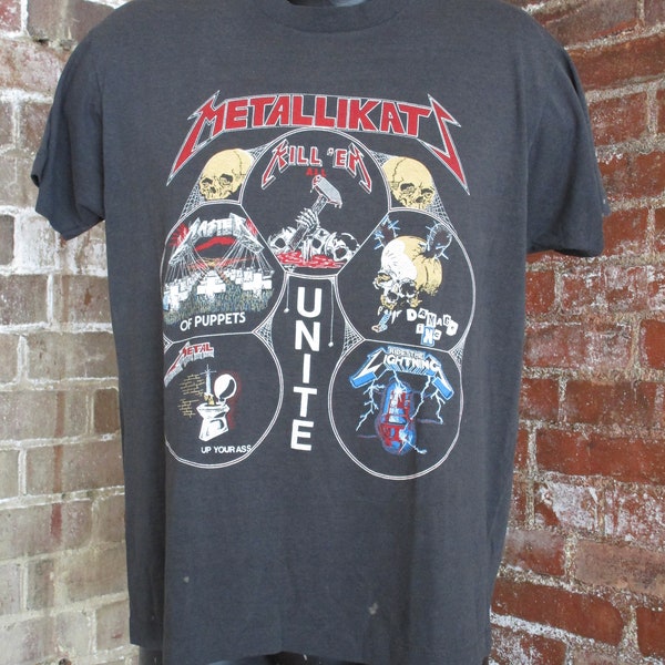 Vintage 1987 METALLICATS Unite Shirt (XL) Metallica Metal/Rock Band 80s 2-Sided