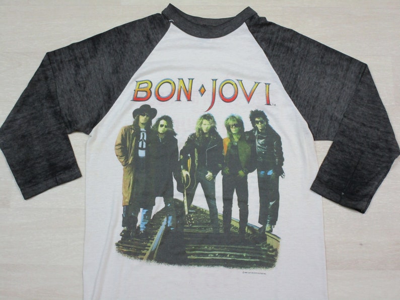 Vintage 1989 Bon Jovi shops The Brotherhood Tour Raglan 50/50 Rock Concert T Shirt (L) 1980's Band