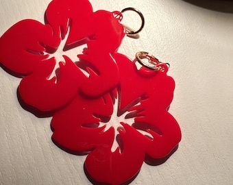 Puerto Rico Amapola  Hibiscus Flower Earrings: Tropical Red Amapola Poppy