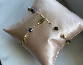 Black Opal Crystals 18k Gold-filled Wrist Blessed Rosary
