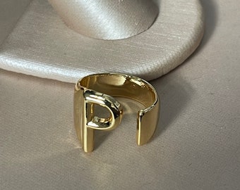 Adjustable 18k Gold-Plated Initial Ring
