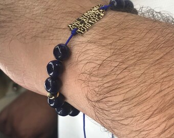 Puerto Rico 18k gold-filled Charm with Blue Agatha Bracelet Unisex