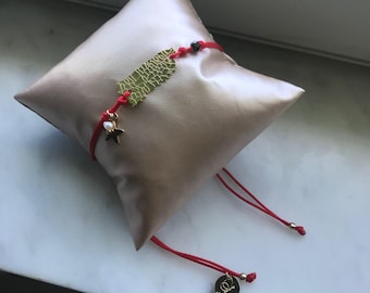 Puerto Rico 18k  gold-filled Charm with Red Cord  Bracelet | 78 municipalities | Fashion Style Bracelet