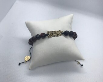 Puerto Rico 18k gold-gefülltes Bettelarmband mit Tigerauge Stein Unisex