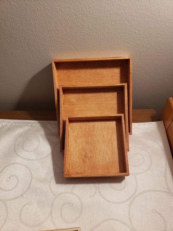 Square display trays set of 3 wood display tray polished Etsy