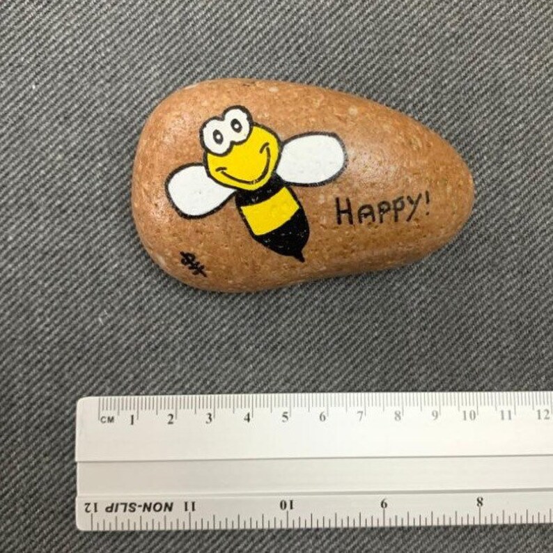 Bee Happy Hand Painted Rock | Etsy