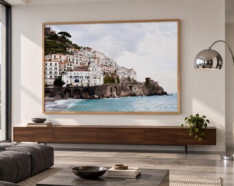 Amalfi Coast Framed Print, Italian Coastal Landscape, Matte Paper, Wood Frame
