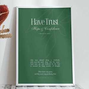 HAVE TRUST | Modern Minimalist Christian Art Print | Blessed Are Those... | Hope & Confidence | Jeremiah 17 | Green Trees Planted By A River