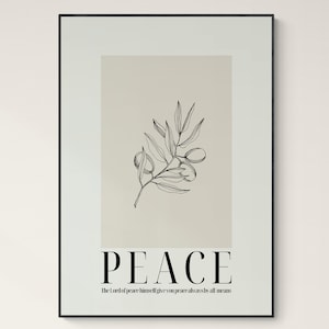 PEACE | Modern Christian print | Bible Verse Scripture | Minimalist Christian print | Olive Leaf Art | Peace print | Christian art print