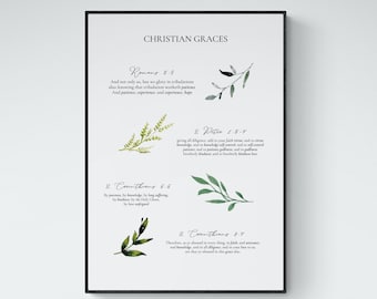 CHRISTIAN GRACE'S | Spiritual Fruit | Modern Christian Botanical Scripture Print | Christian Wall Decor | Patience, Experience, Hope, Faith