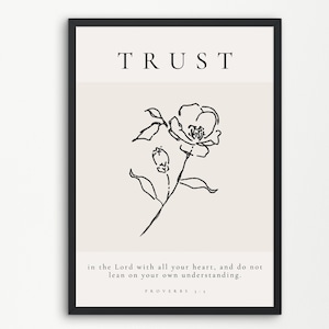 TRUST | Proverbs 3:5 | The Lord With All Your Heart... Lean Not On Your Own Understanding | Modern Christian Floral Art Print And Wall Decor
