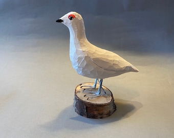 Hand Carved Rock Ptarmigan from Icelandic Birch Wood - Lagopus Muta  - Rjúpa