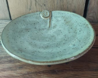 Adorable Speckled Ceramic Dish, with Button Detail, hand built