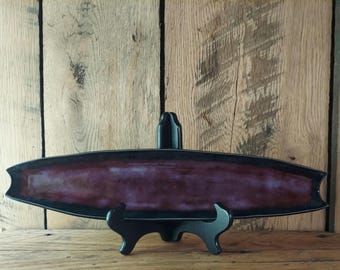 Obsidian & Smokey Merlot Glazed Snack Tray. Hand built. Slab pottery. Stoneware.