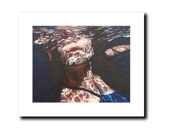 Deep Waters - Limited Edition Giclée Print of a portrait of a woman swimming