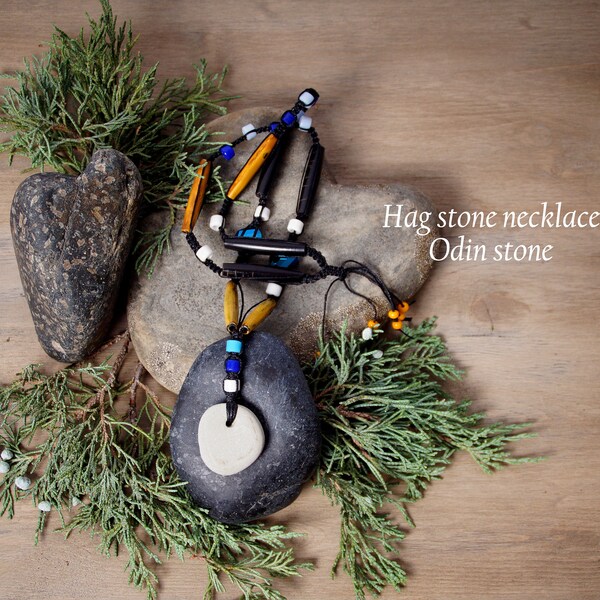 Genuine Natural Holey Hag Stone necklace, Hoo doo, conjure, voo doo. Boho hippy Gothic Magic, Ader stone protection amulet. Beach Hag Stone.