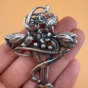 Vintage Sterling Silver Flower Basket Brooch • Art Nouveau Retro Style Floral Bouquet Pin • Collectible Mid-Century Signed Sterling Jewelry