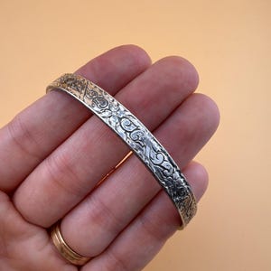 Vintage Beau Sterling Silver Floral Bangle Bracelet - Mid-Century Embossed Flower Bangle - Beaucraft Rhode Island | 8 Inches