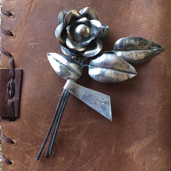 Large Vintage Sterling Silver Floral Brooch Circa