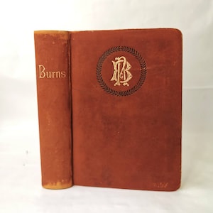 Burns Poetical Works (c 1910) Livre de poésie antique décoratif en cuir suédé de style Art nouveau