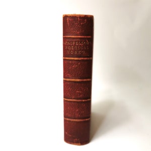 Œuvres de Longfellow (vers 1860) Livre de poche de poésie illustré antique marbré décoratif