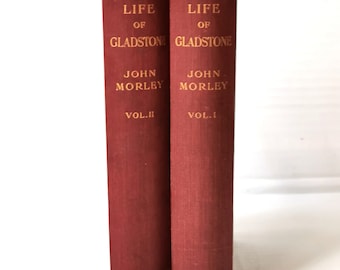 Het leven van Gladstone (1908) John Morley, tweedelige antieke rode boekenset